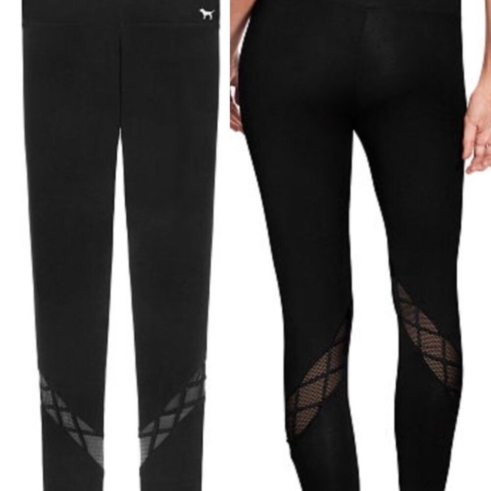 PINK YOGA VS PINK VICTORIA'S SECRET Cotton Strappy Leggings Black Mesh Stripe XS